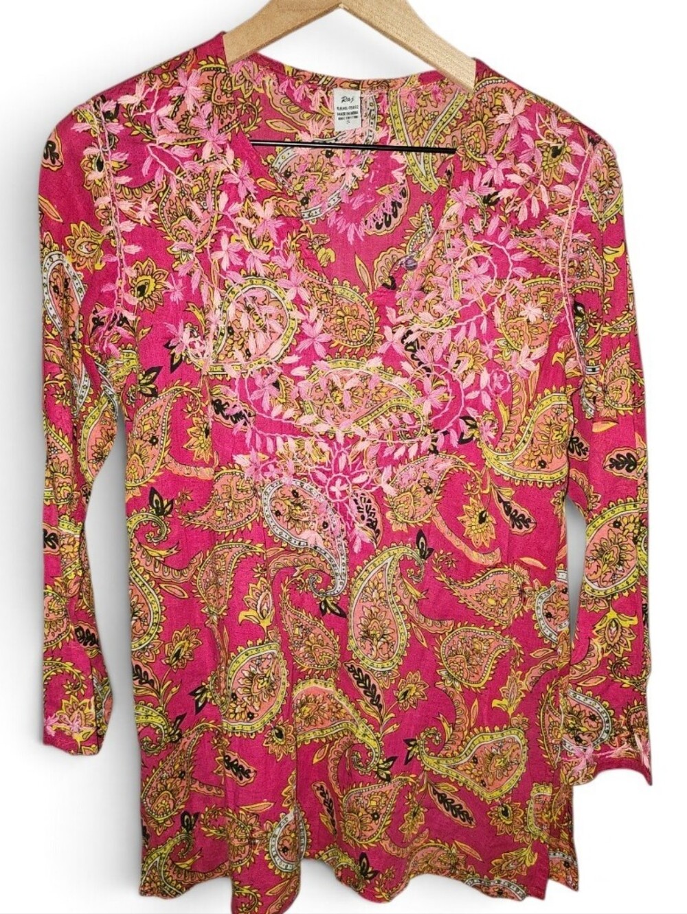 RAJ Pink Paisley Cotton Embroidered Tunic Top - Small